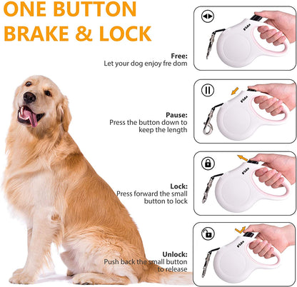 Retractable Dog Leash with Waste Bag Dispenser, 10 Ft Leash for Extra Small Dogs or Cats up to 18 lbs, Anti-Slip Handle, Tangle-Free Design, Reflective Nylon Tape (XS, White)