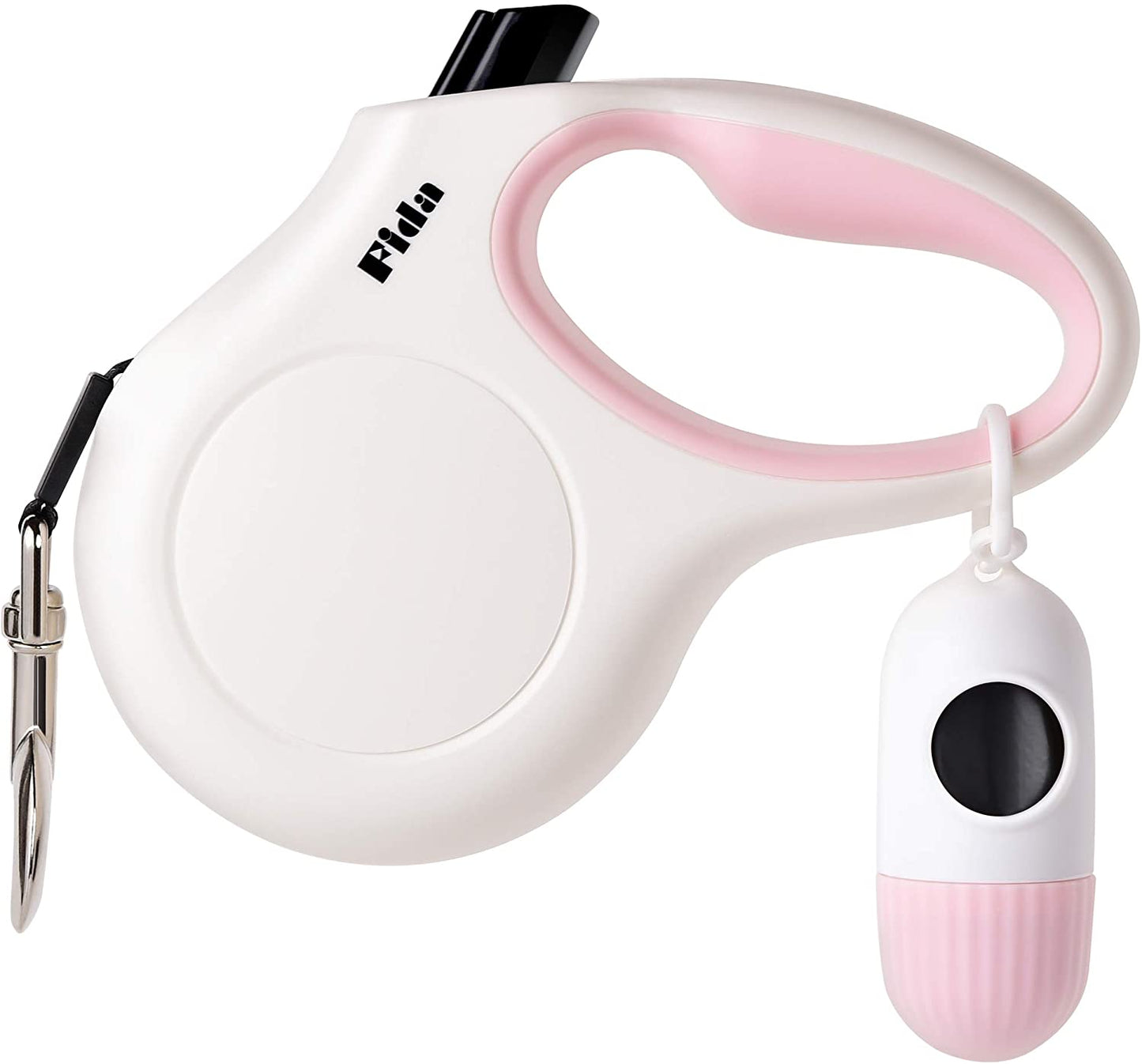 Retractable Dog Leash with Waste Bag Dispenser, 10 Ft Leash for Extra Small Dogs or Cats up to 18 lbs, Anti-Slip Handle, Tangle-Free Design, Reflective Nylon Tape (XS, White)