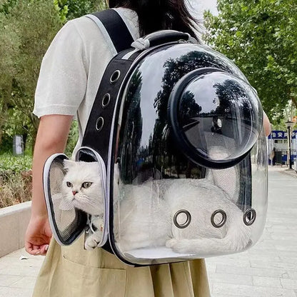 Transparent Pet Backpack Carrier - Breathable Space Capsule Design for Cats and Dogs